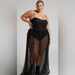 SHOWPO STUNNING VIEW MAXI DRESS - BODICE SHEER DRESS IN BLACK MESH (NWT)